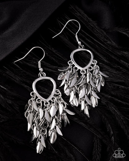 Fringe Freestyle silver leaf dangle earrings by Paparazzi Accessories