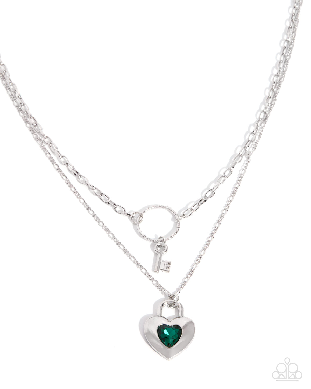 Unlocking More green heart lock silver layered necklace in Emerald Elegance 2-piece set at Jewelry by Bretta