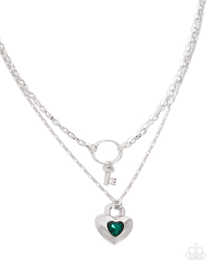 Unlocking More green heart lock silver layered necklace in Emerald Elegance 2-piece set at Jewelry by Bretta