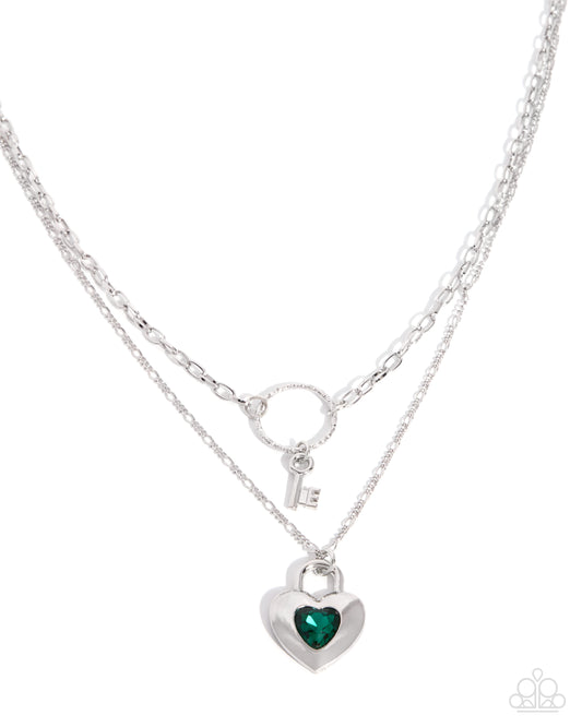 Unlocking More green heart lock silver layered necklace in Emerald Elegance 2-piece set at Jewelry by Bretta