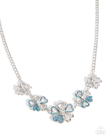 Finally Floral Blue Rhinestone Flower Necklace by Jewelry by Bretta - front view