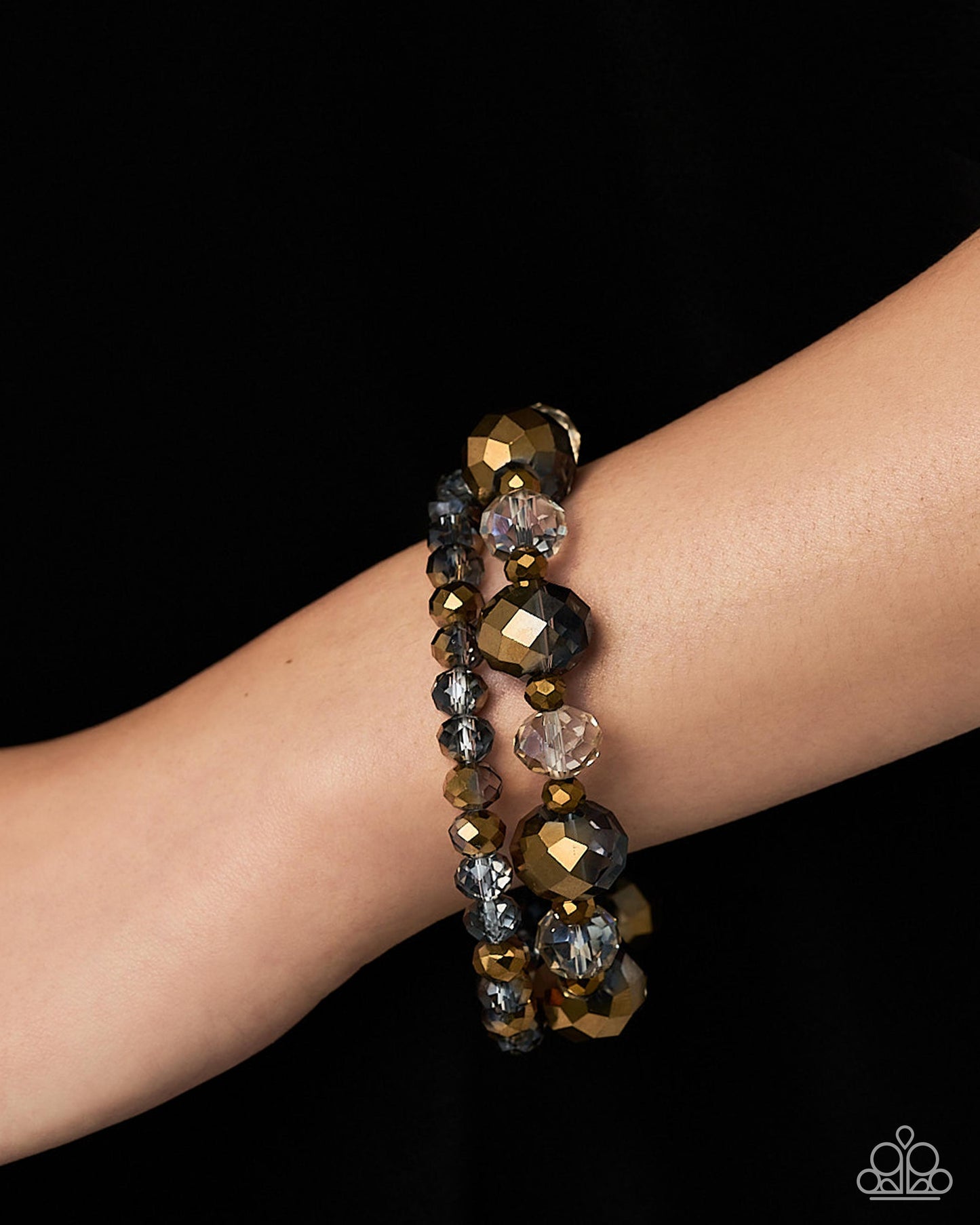 Modern Melody black shimmer gold and champagne bead bracelet set detail
