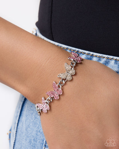 Bustling Butterflies pink and silver bracelet detail view