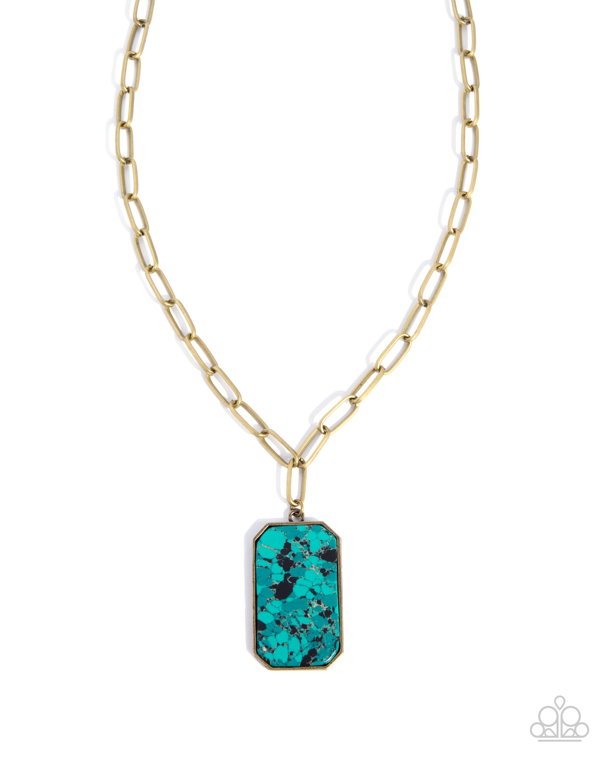 Rustic Red Carpet brass necklace with marbled green stone pendant | Jewelry by Bretta