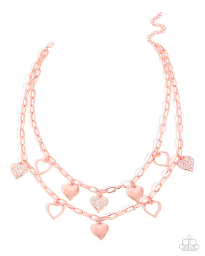 Paparazzi Girlfriend Privileges copper layered heart necklace with matching earrings | Jewelry by Bretta