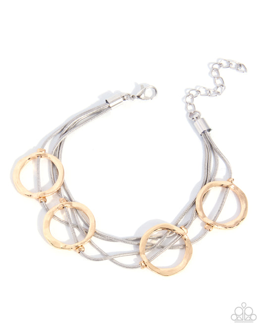Infused Icon silver snake chain bracelet with hammered gold rings by Paparazzi Accessories