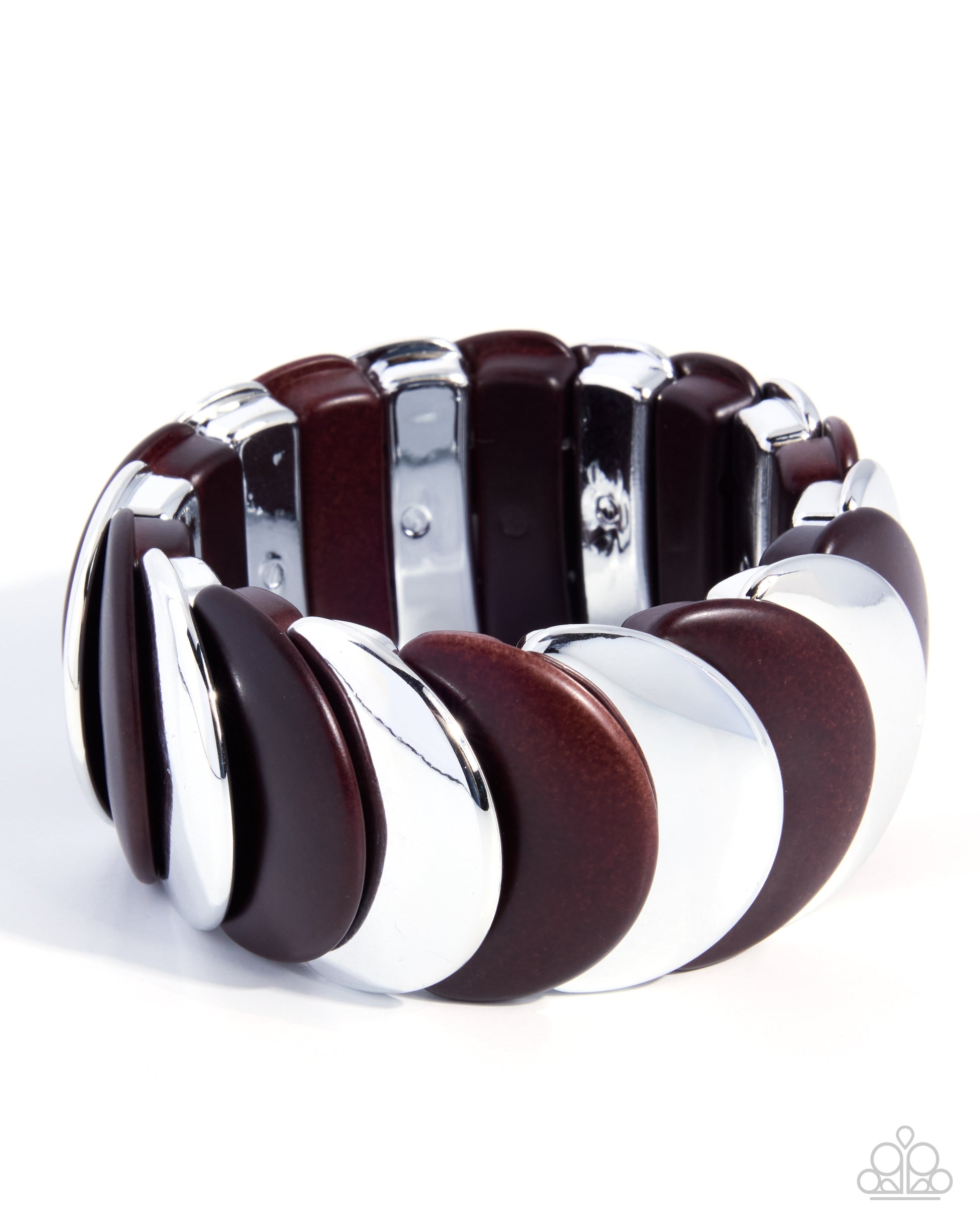 Silver and brown bracelet on a white background