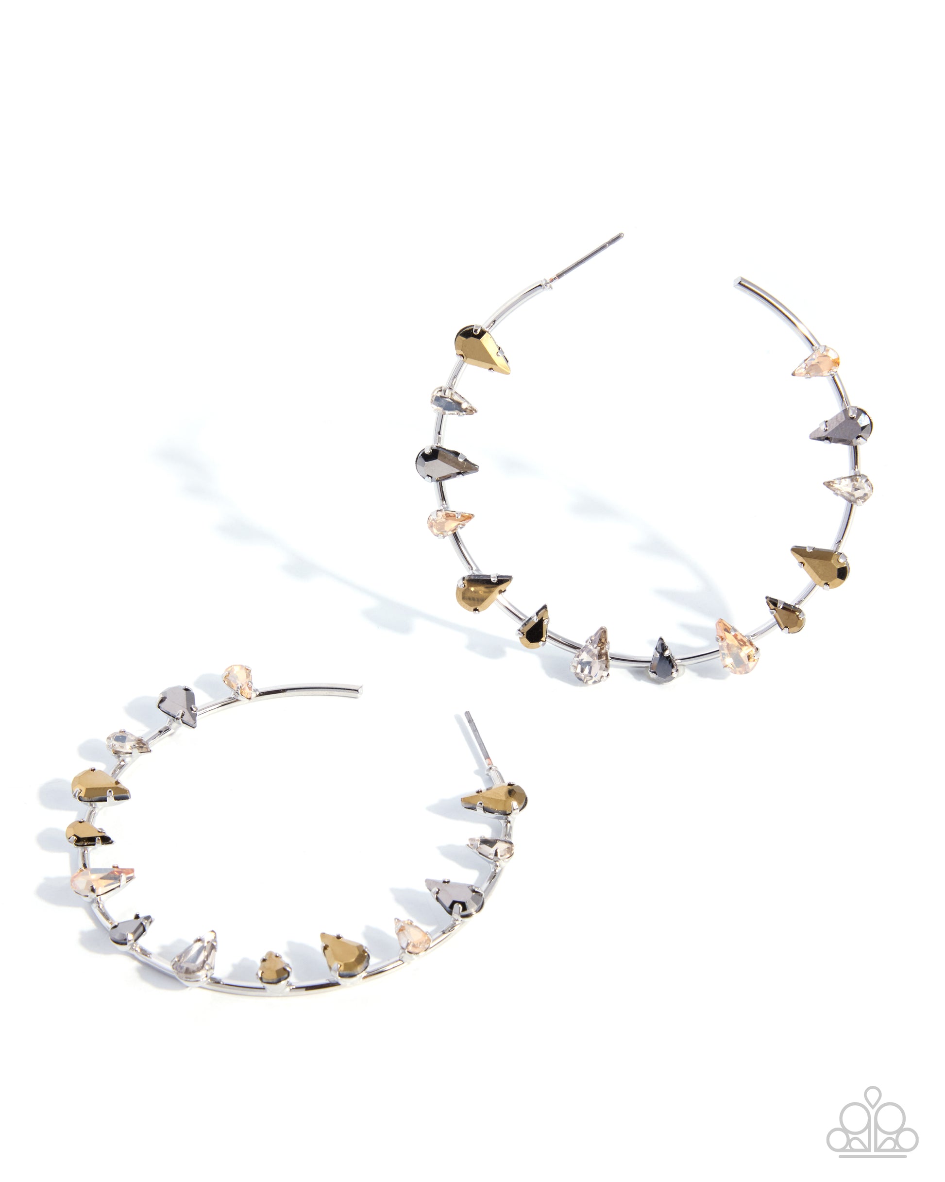Modern Color multi gem two-inch hoop earrings with silver wire