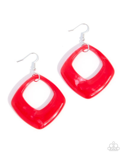 Close Coloring red acrylic earrings front view