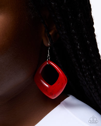 Close Coloring red spade earrings detail