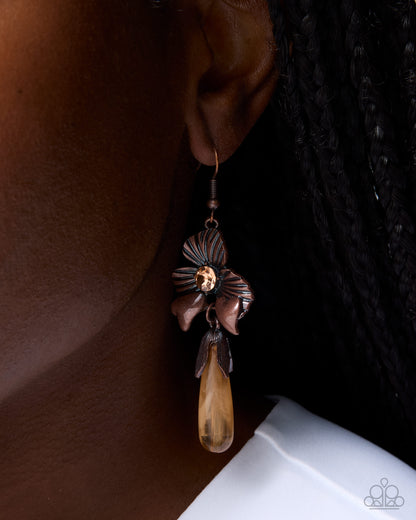 Flourishing Finish peach teardrop fishhook earrings detail