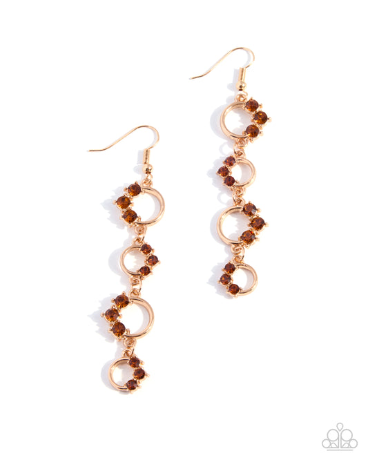 Chic Calling brown rhinestone dangle earrings by Paparazzi Accessories at Jewelry by Bretta - product photo 1