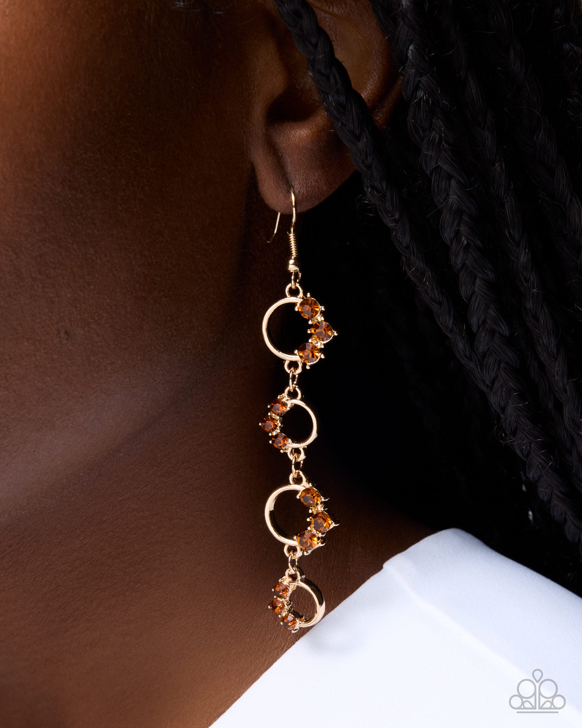 Chic Calling brown rhinestone dangle earrings by Paparazzi Accessories at Jewelry by Bretta - product photo 2