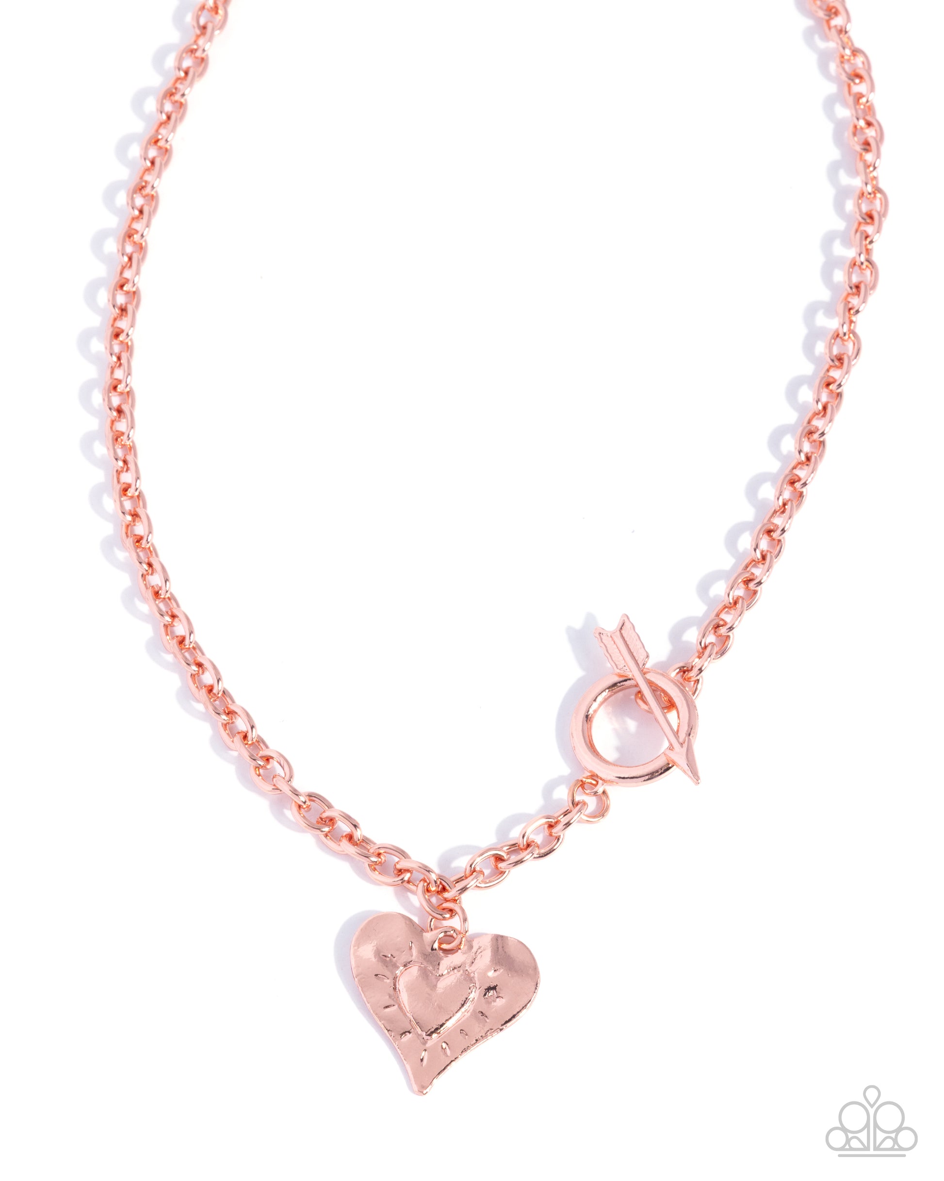 Slow Burn Sheen copper hammered heart necklace with matching earrings - Jewelry by Bretta