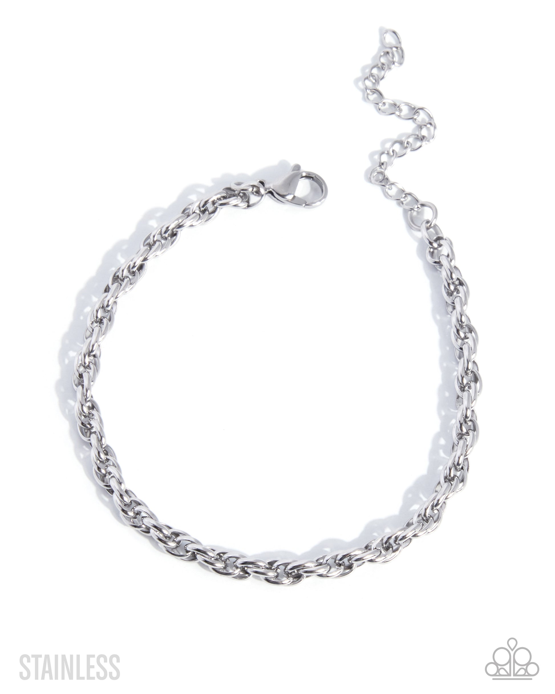 A silver stainless steel chain bracelet with a lobster clasp and extender chain, displayed on a clean white background with brand watermarks.