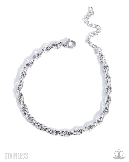 A silver stainless steel chain bracelet with a lobster clasp and extender chain, displayed on a clean white background with brand watermarks.
