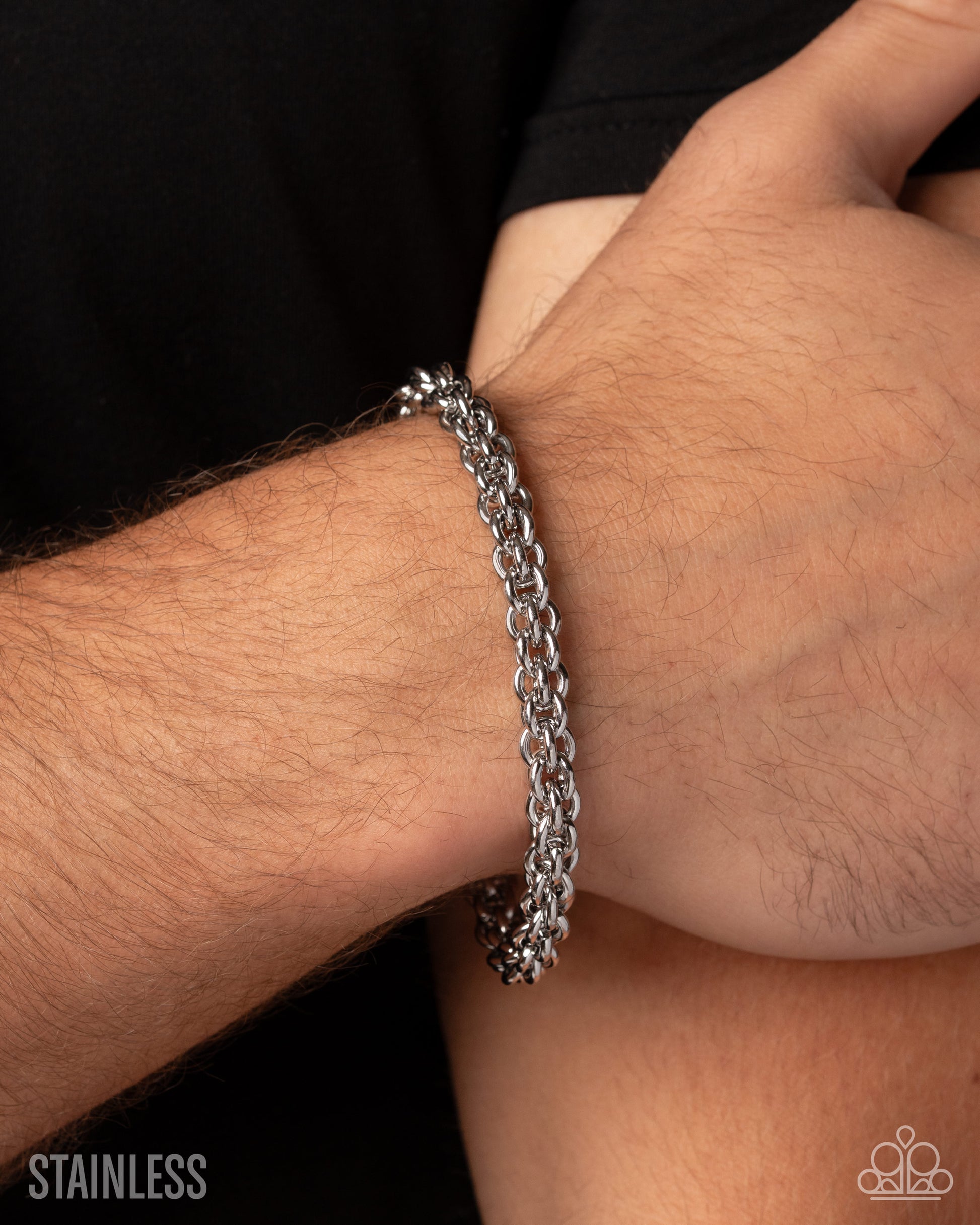 CHAIN Power Silver Stainless Steel Bracelet by Jewelry by Bretta - detail view