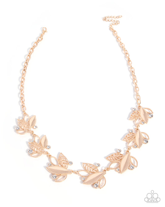 Charming Collection Gold Leaf Charm Necklace by Paparazzi Accessories