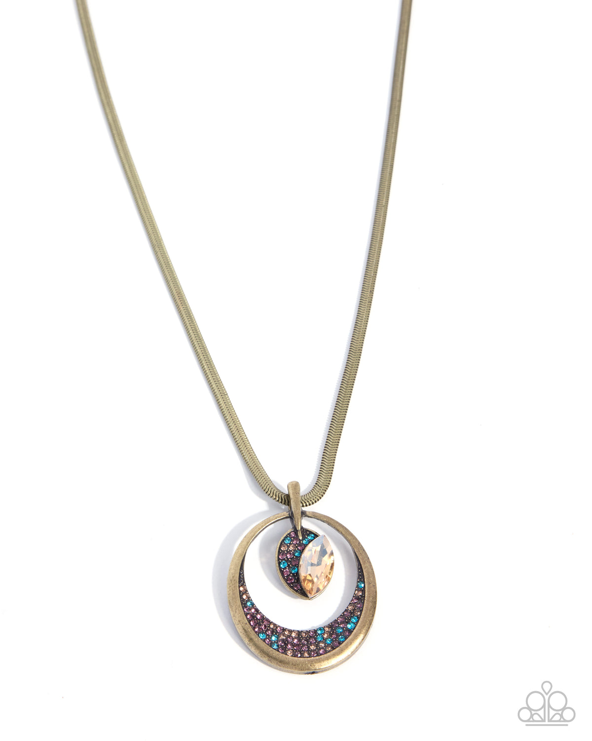 Suspended Stardust brass gemstone necklace front view