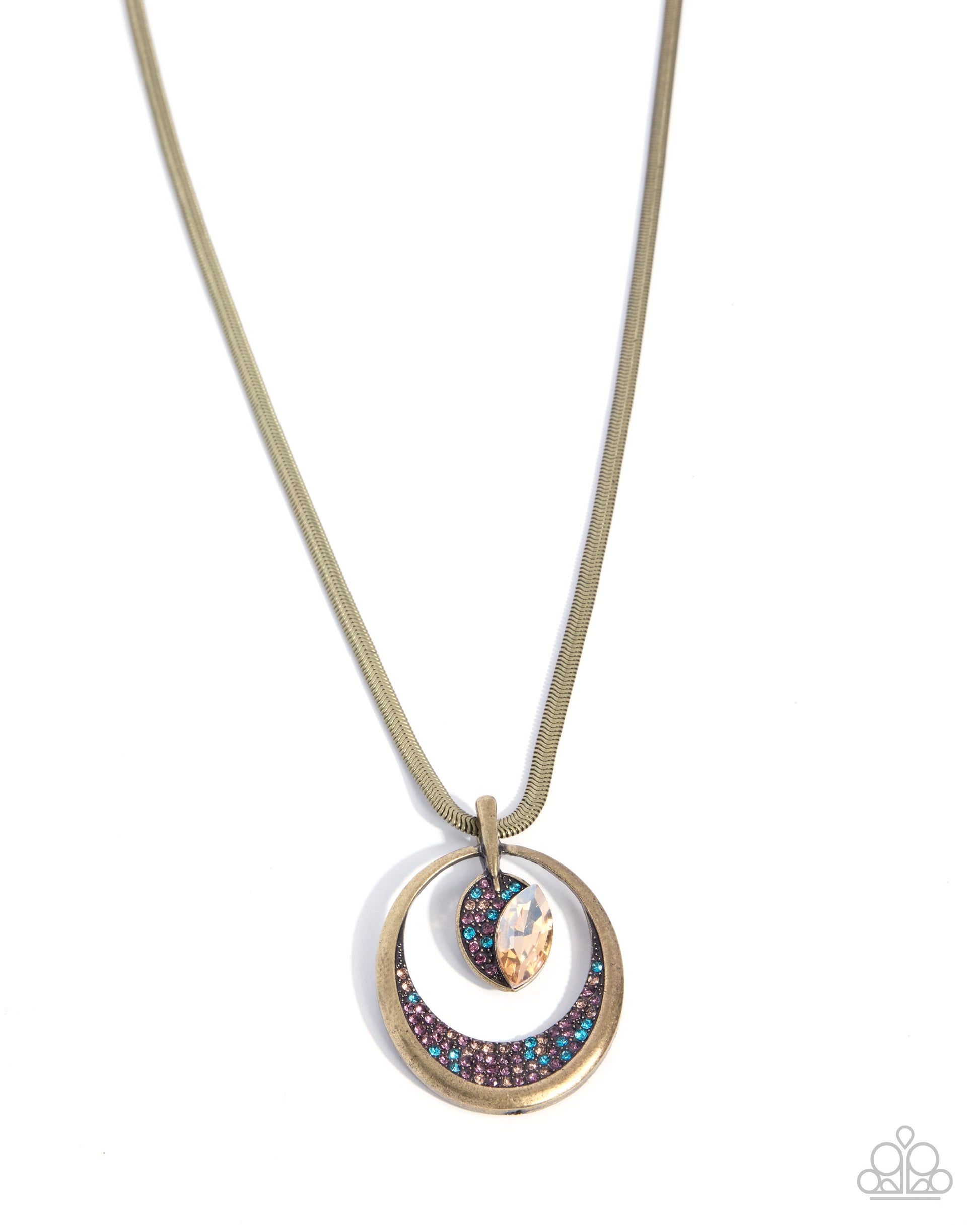 Suspended Stardust brass gemstone necklace front view