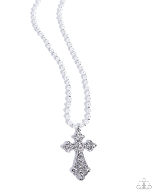 Celestial Combo White Pearl & Silver Cross Necklace by Paparazzi Accessories