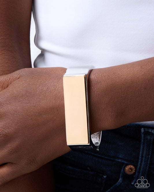 Rectangular Ruling - Silver and Gold Hinged Bracelet by Paparazzi Accessories - Jewelry by Bretta - photo 2