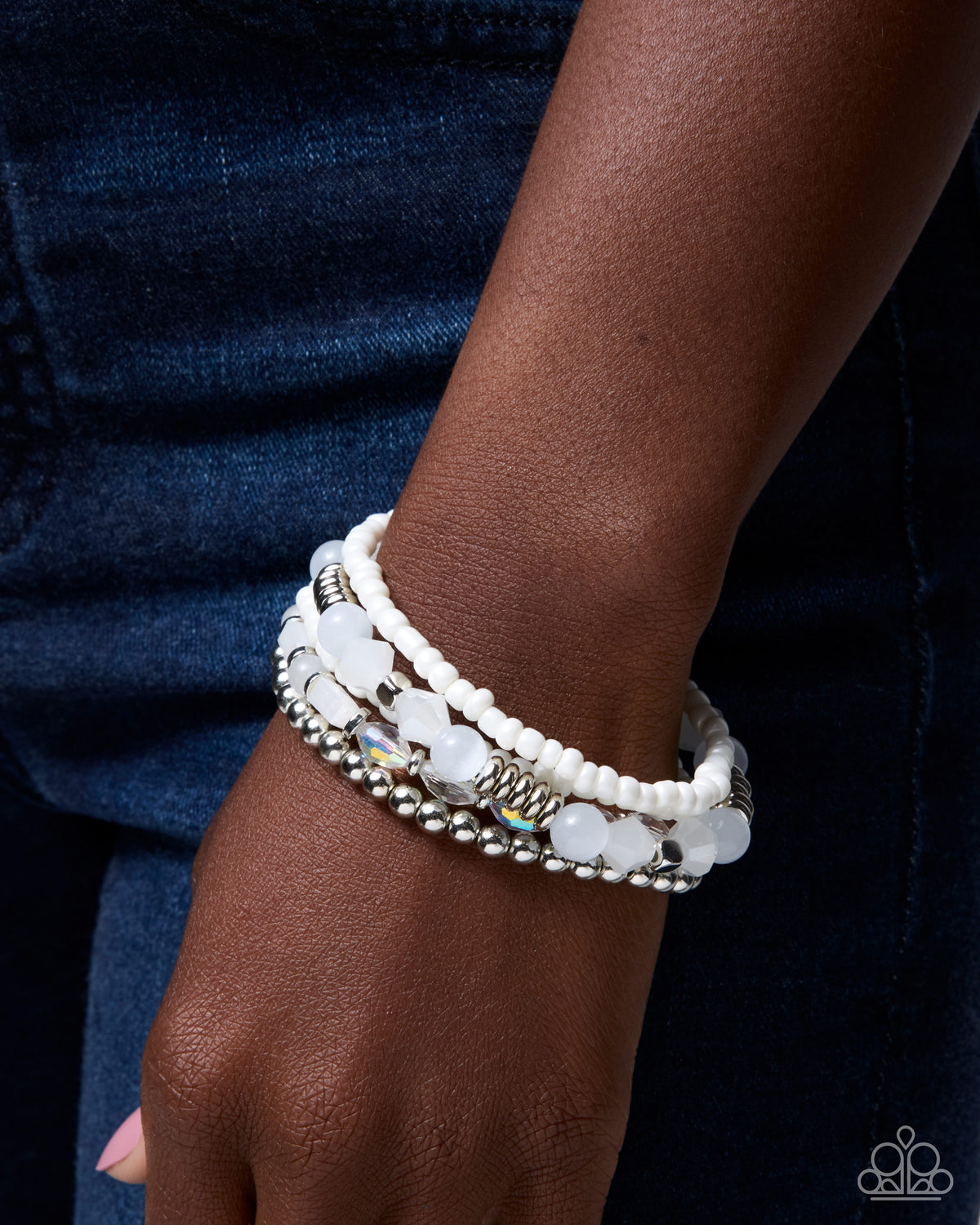 Paparazzi A Beautiful Blend White five-piece stretch bracelet set | Jewelry by Bretta, photo 1