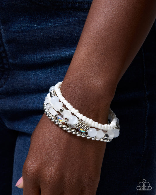 Paparazzi A Beautiful Blend White five-piece stretch bracelet set | Jewelry by Bretta, photo 1