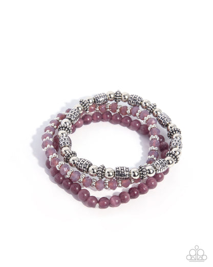 Endearing Expedition purple three-piece bracelet set with silver beads