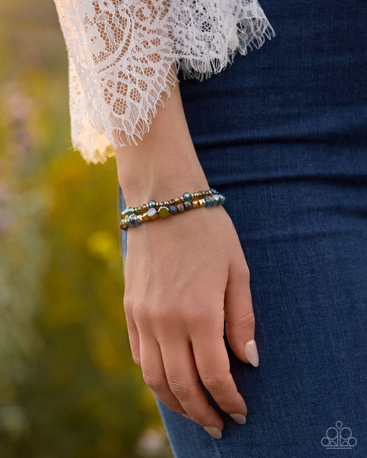 Paparazzi Structured Shimmer blue gold beaded two-bracelet set | Jewelry by Bretta - image 3