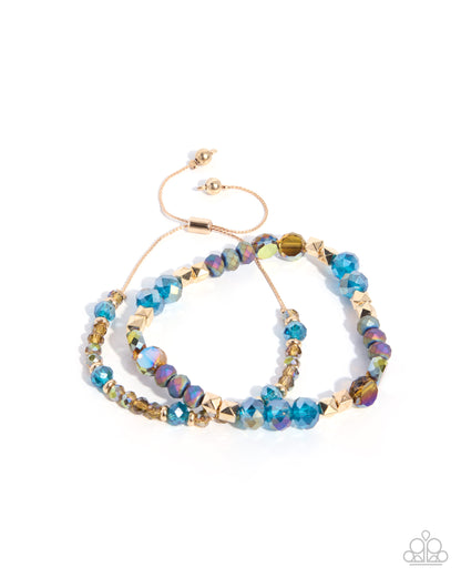Paparazzi Structured Shimmer blue gold beaded two-bracelet set | Jewelry by Bretta