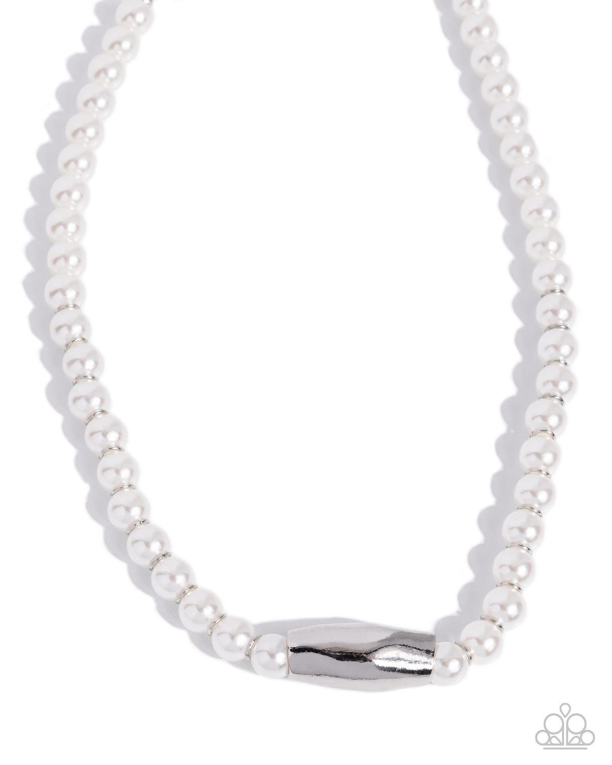 Operatic Observation white pearl necklace front view