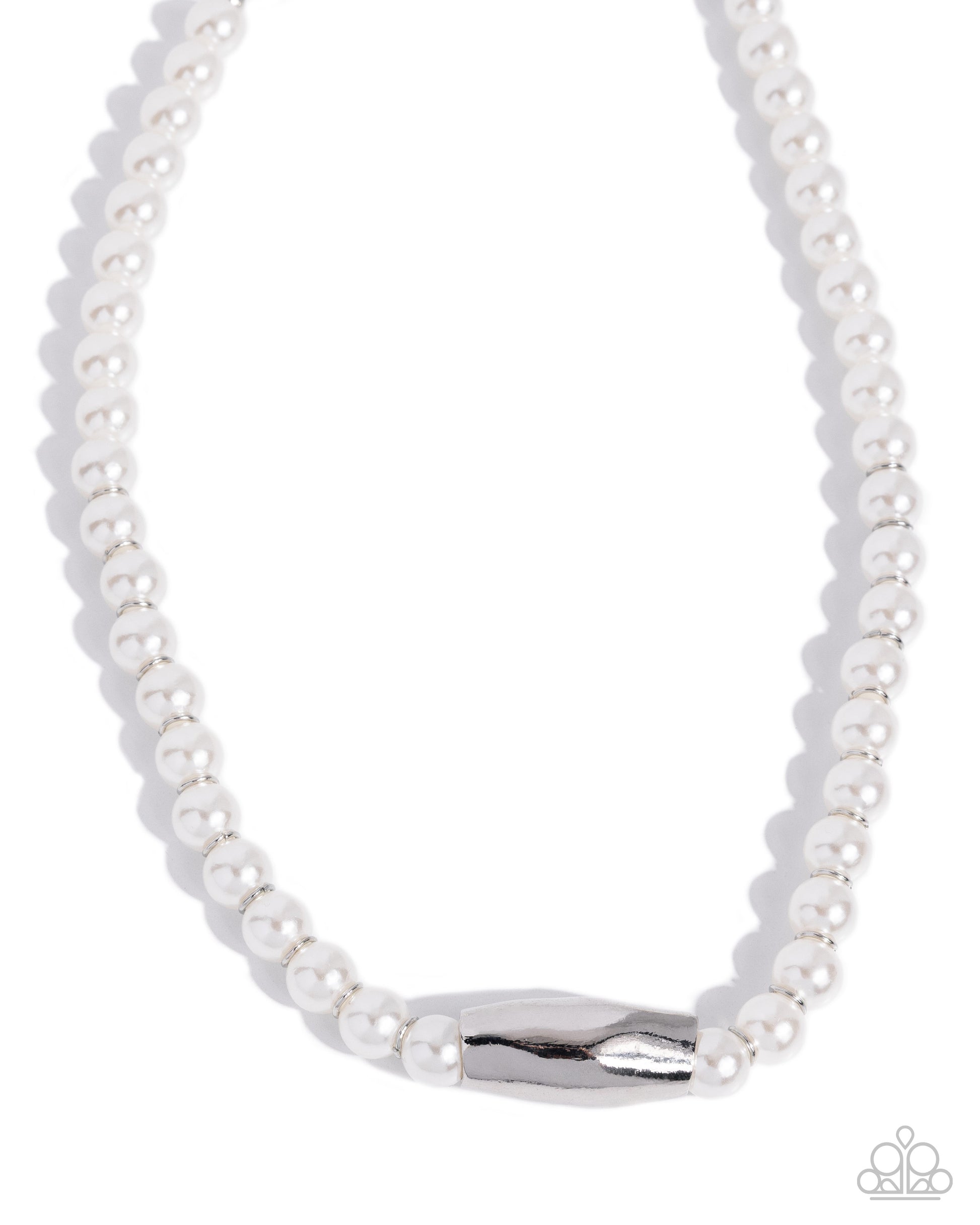 Operatic Observation white pearl necklace front view