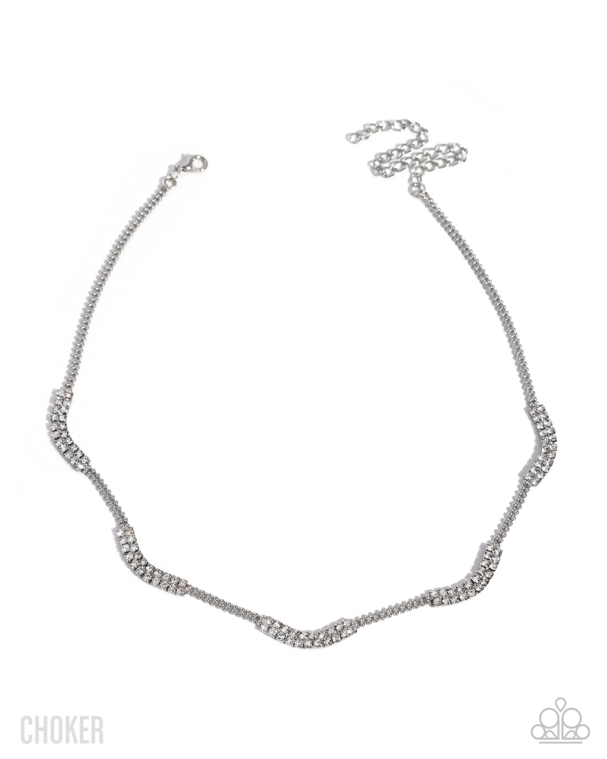 Rounded Refinement silver choker necklace with white rhinestones and layered ball chains from Jewelry by Bretta