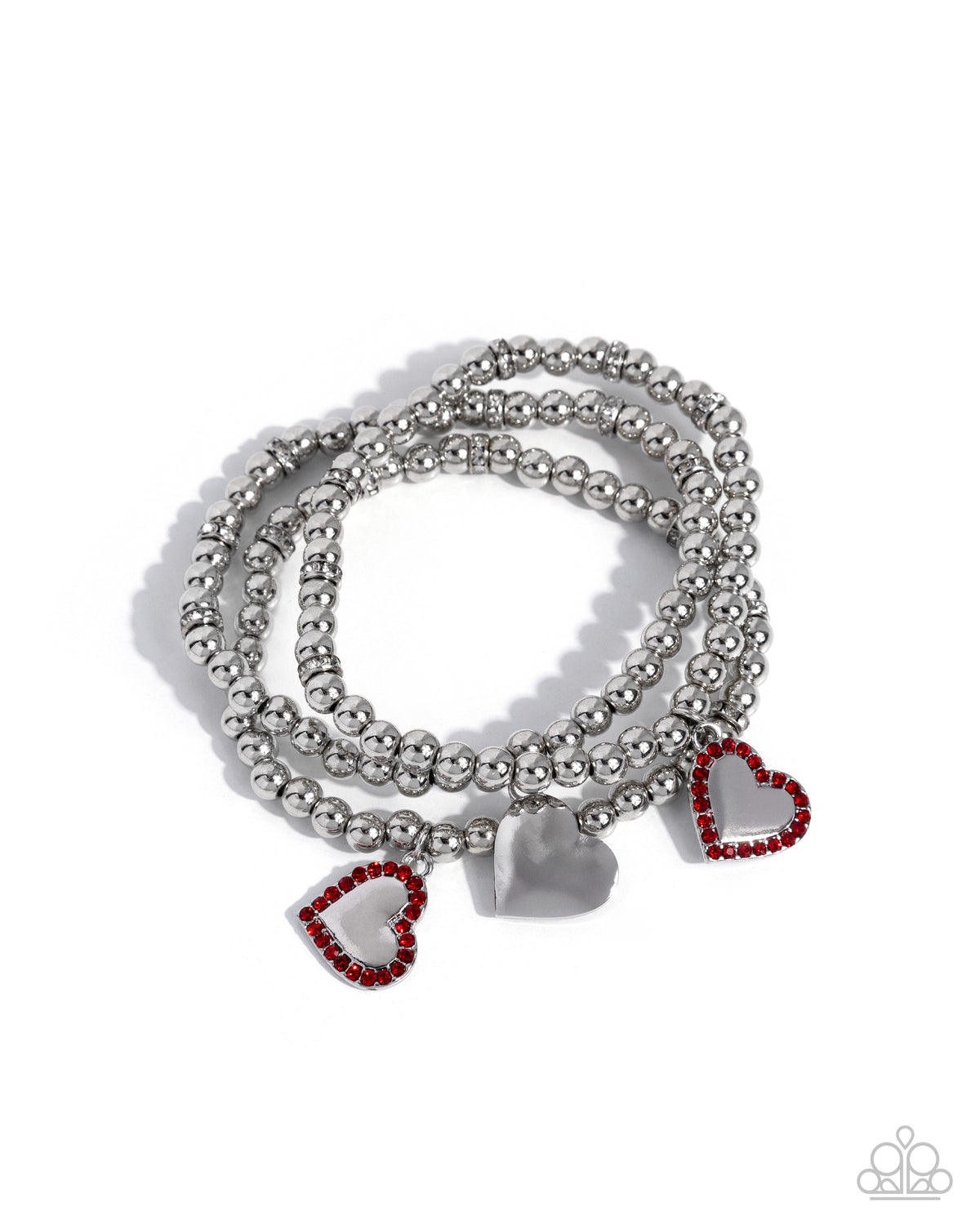 Adoring Fan red heart stretch bracelet set with rhinestones