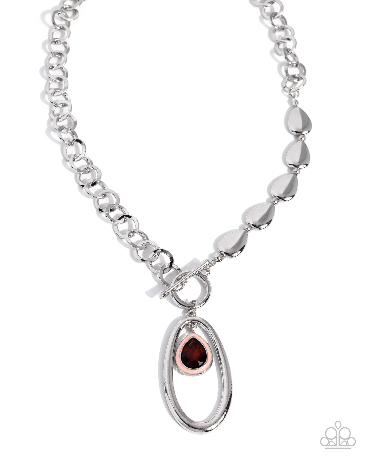 Shimmering Sonnet silver necklace with topaz gem and peach pearl accent