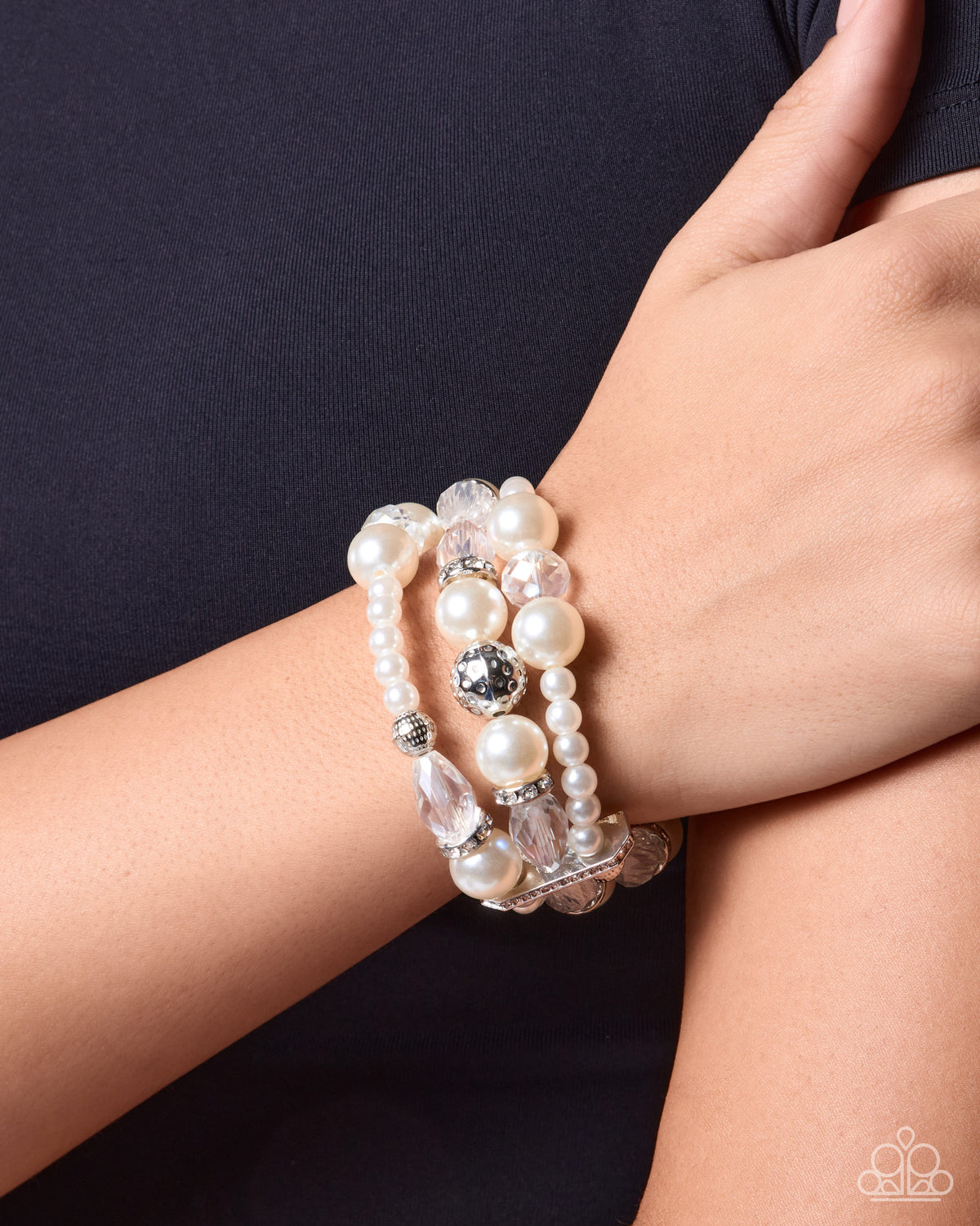 Operatic Opening - White Pearl Stretch Bracelet by Paparazzi Accessories - Jewelry by Bretta - photo 2