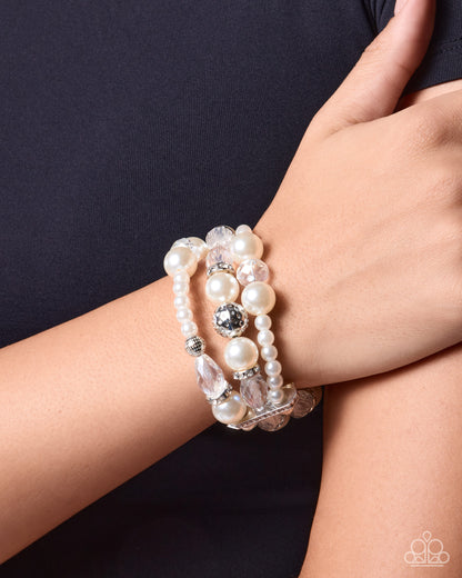 Operatic Opening - White Pearl Stretch Bracelet by Paparazzi Accessories - Jewelry by Bretta - photo 2