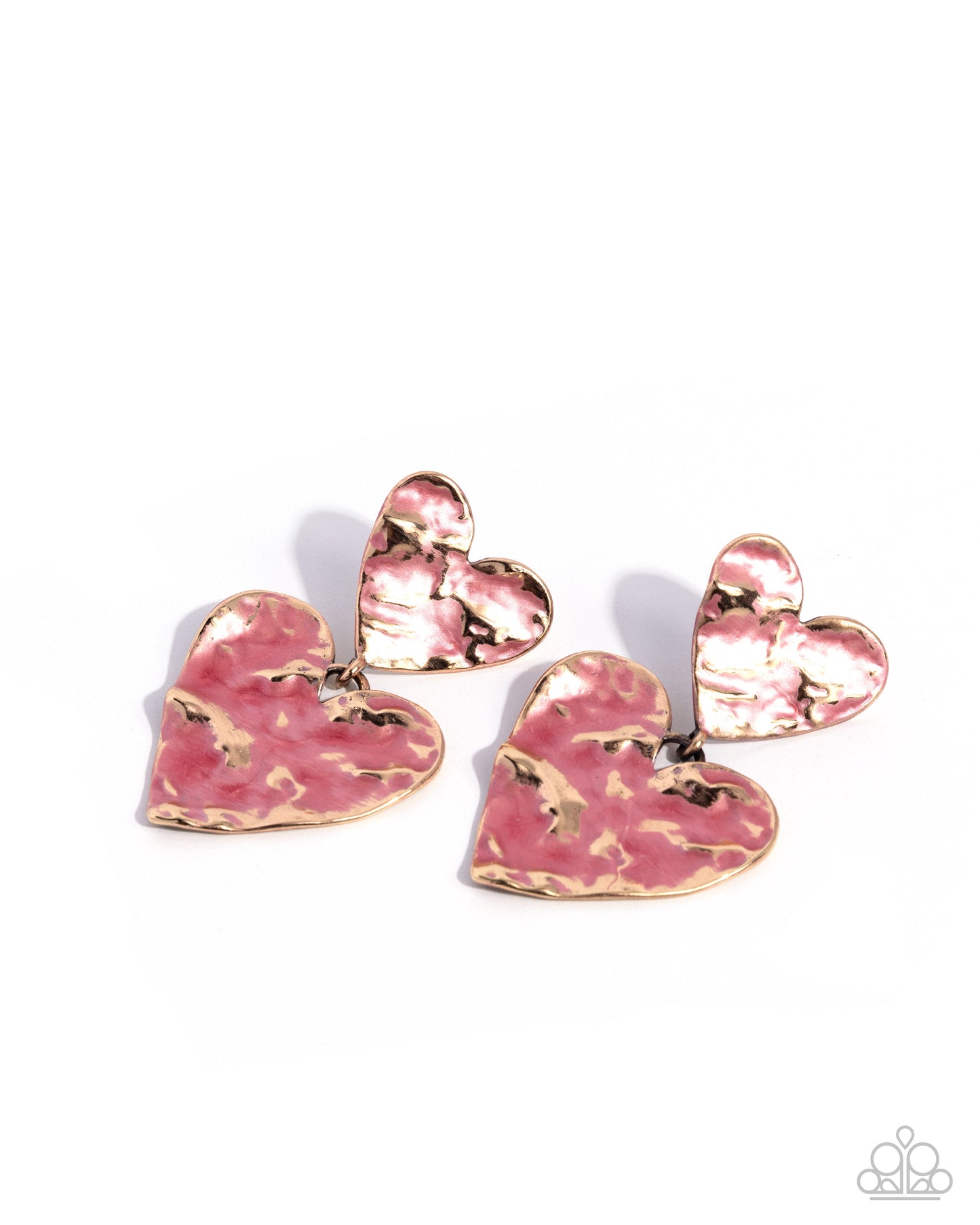 Stunning Sweetheart hammered pink and gold heart post earrings