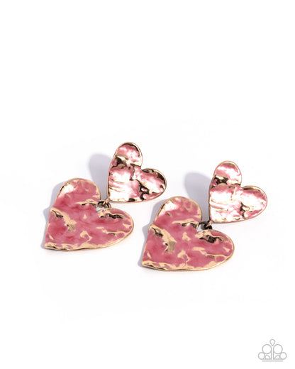 Stunning Sweetheart hammered pink and gold heart post earrings