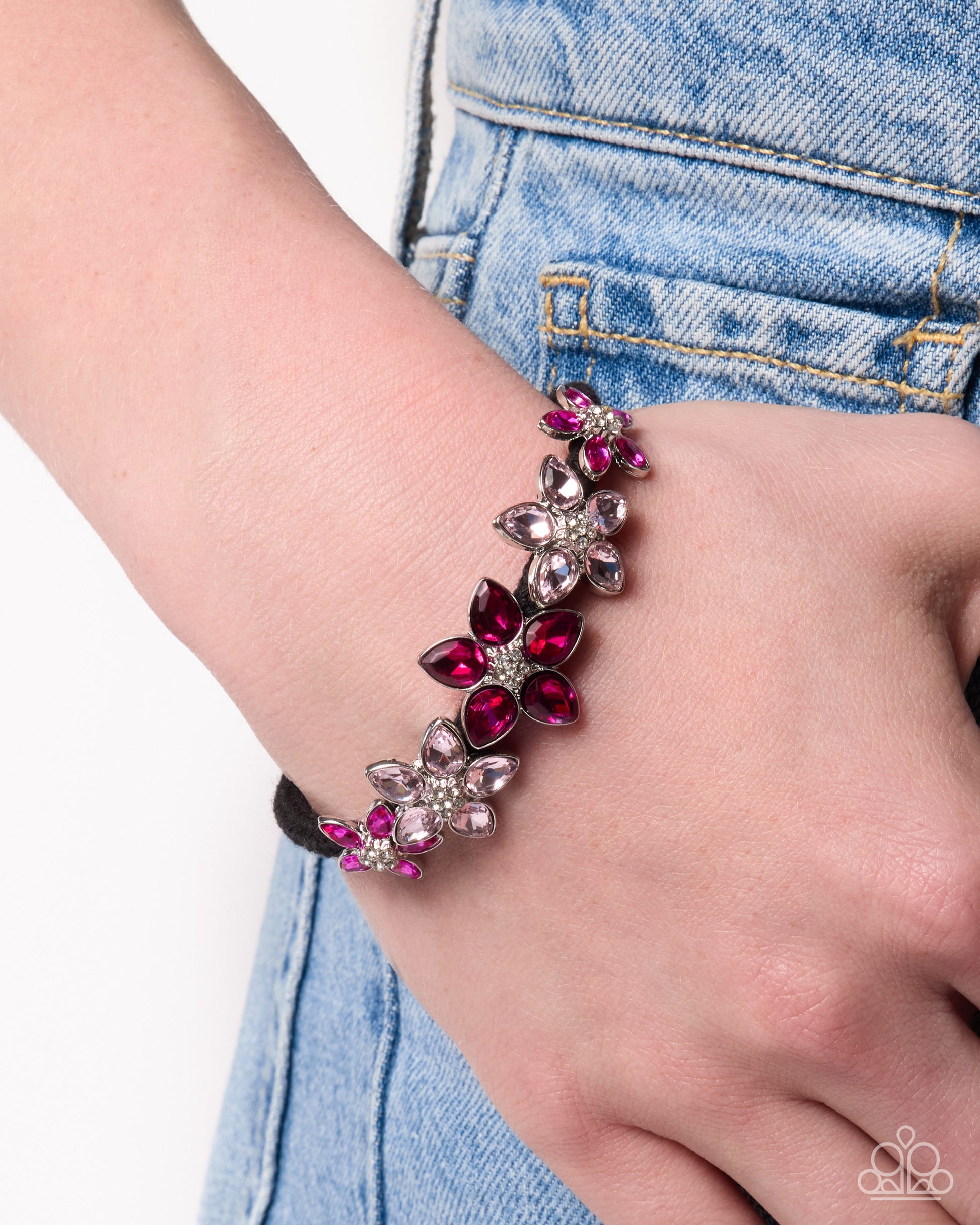 Floral Etiquette pink floral gem bracelet detail view - Jewelry by Bretta