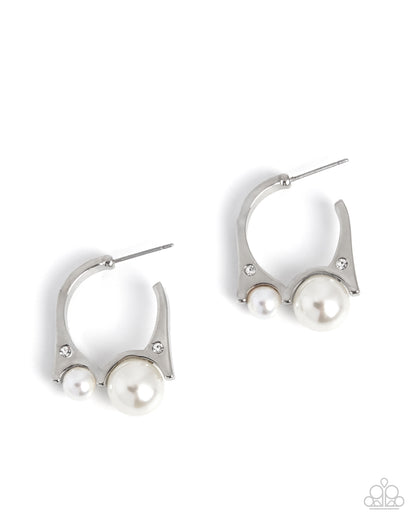 Perpetual Pearls White Pearl Silver Hoop Earrings | Jewelry by Bretta — photo 2