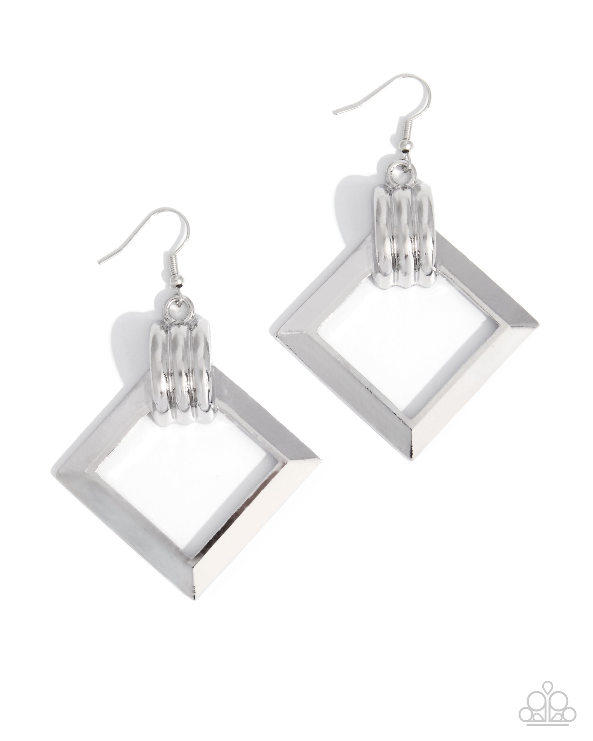 Tilted Tribute silver geometric square fishhook earrings