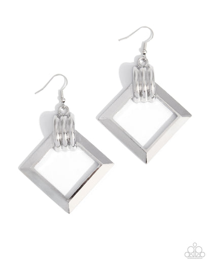 Tilted Tribute silver geometric square fishhook earrings