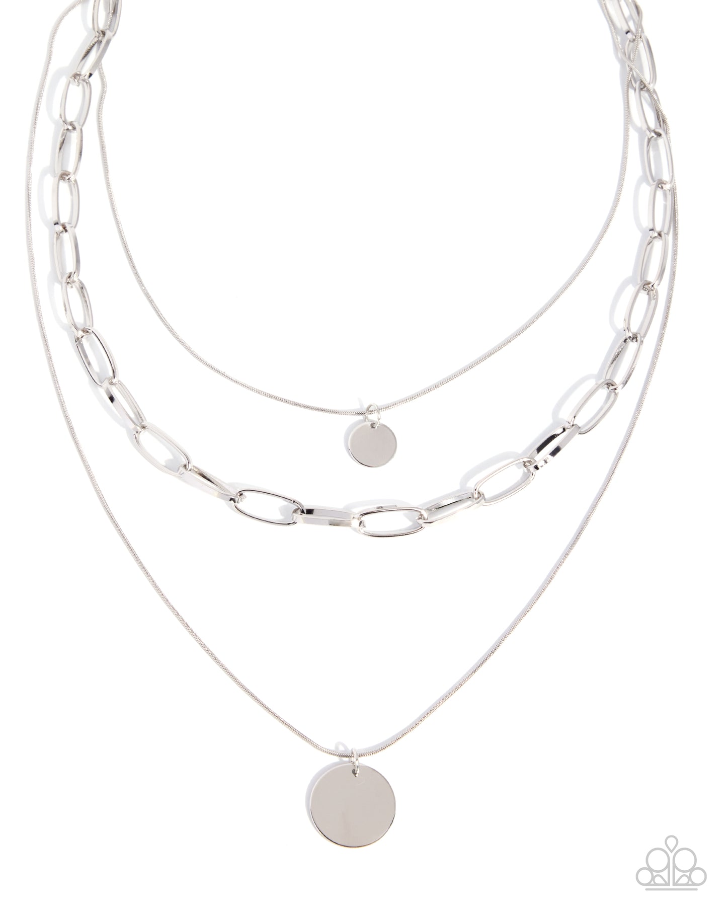 Seize the Status silver layered snake and paperclip chain necklace with discs