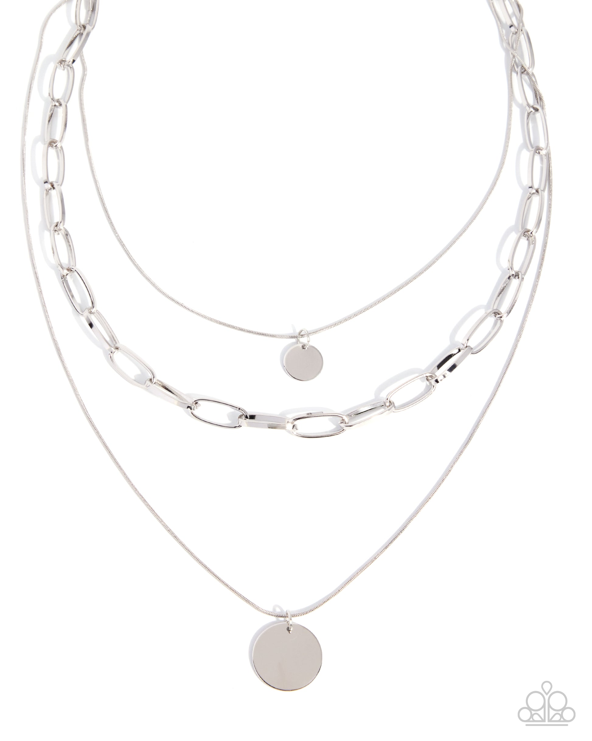Seize the Status silver layered snake and paperclip chain necklace with discs