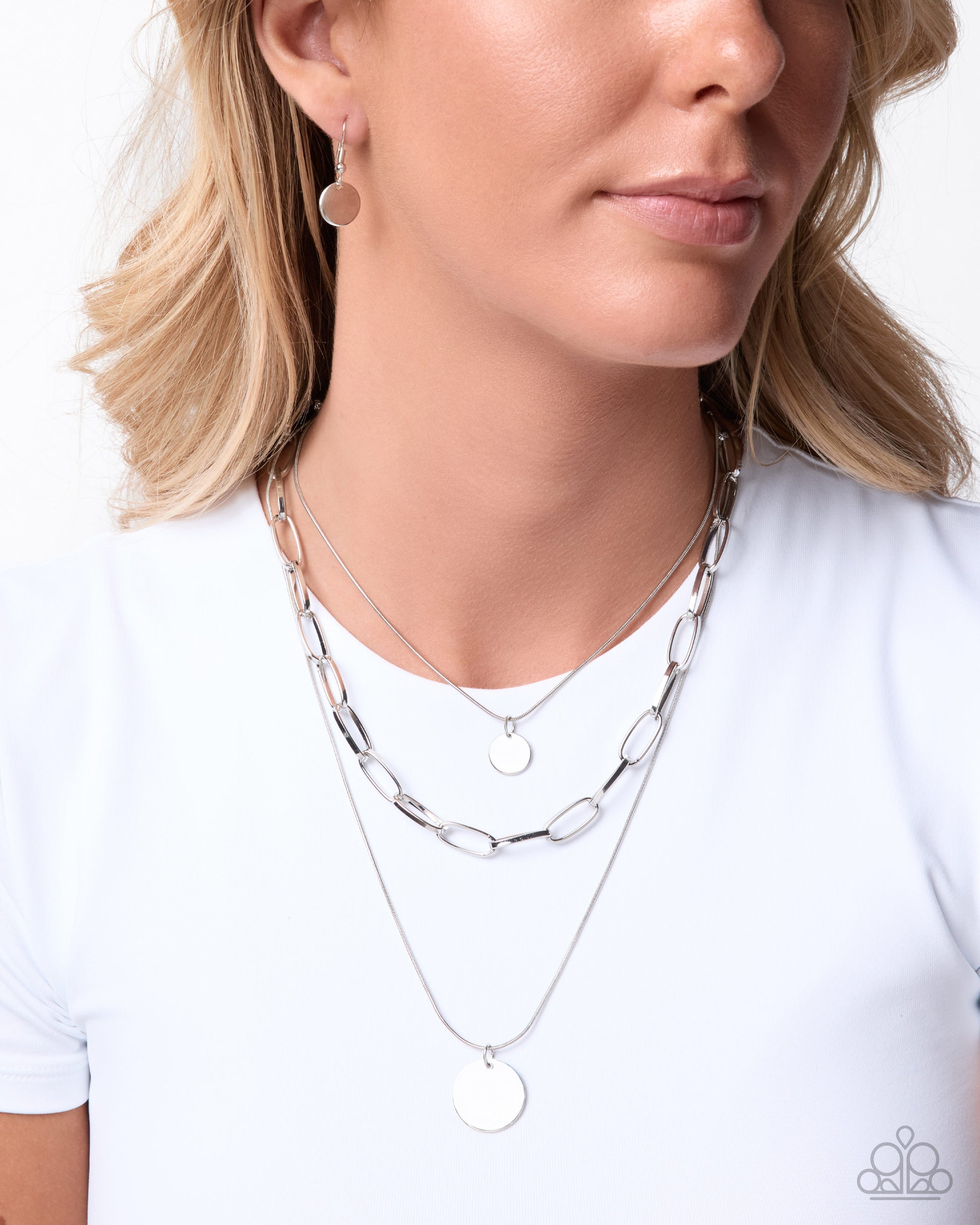 Seize the Status silver layered necklace with smooth disc accents detail