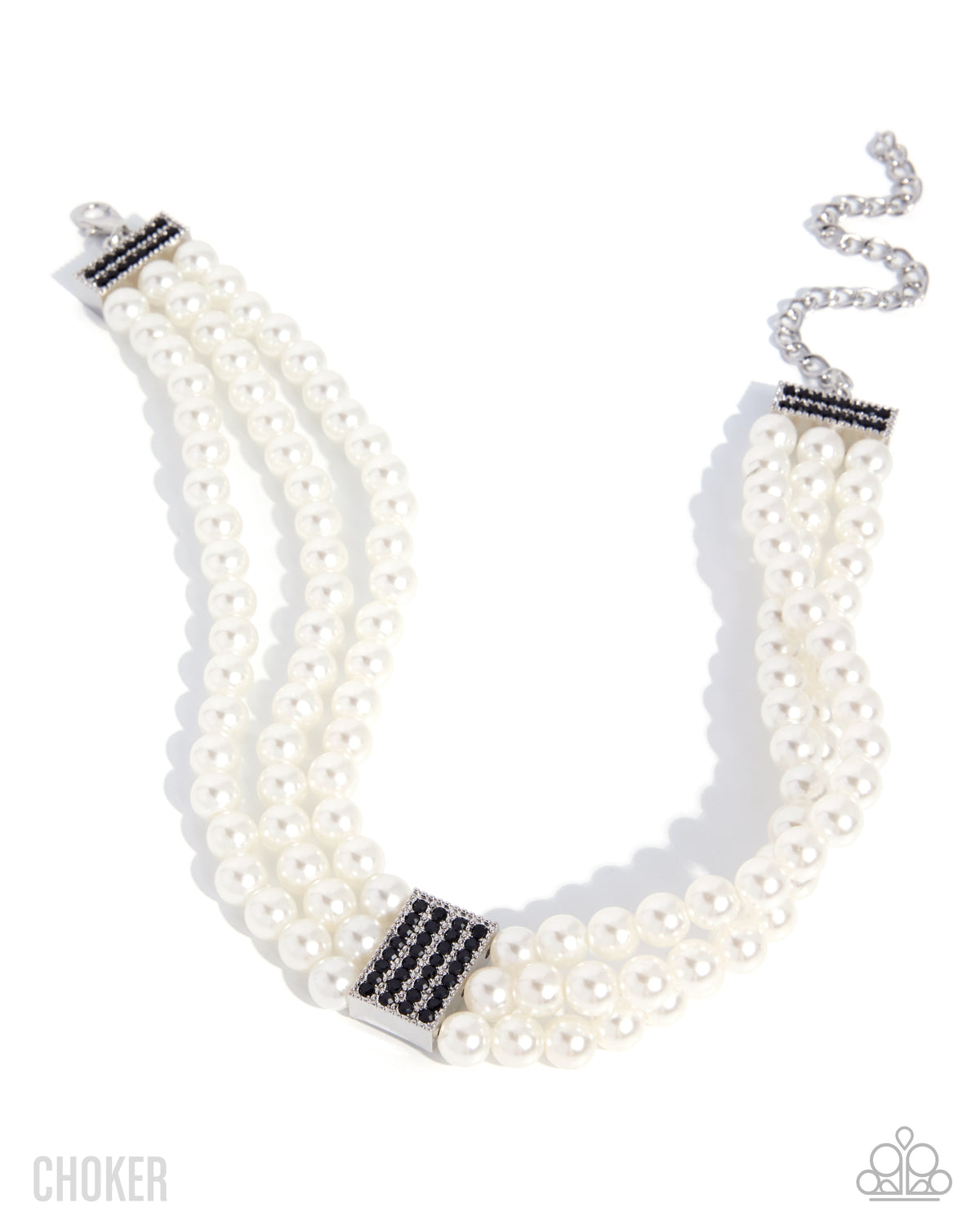Pearly Permanence Black Rhinestone Pearl Choker Necklace