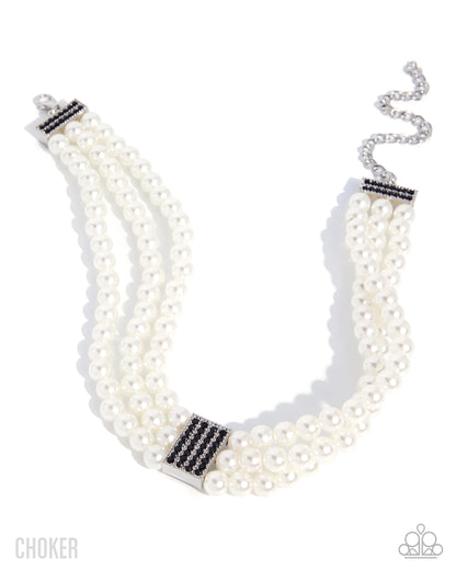 Pearly Permanence Black Rhinestone Pearl Choker Necklace