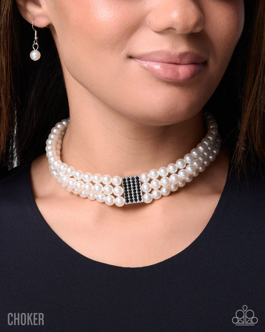 Pearly Permanence Black Rhinestone Pearl Choker Necklace